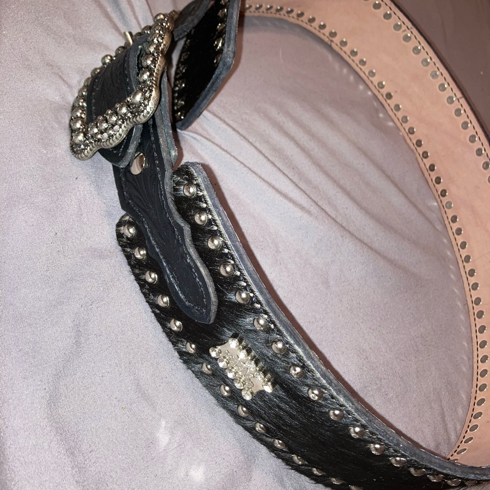 MM ranchwear hair on hide fashion belt